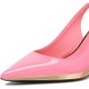 imageFSJ Women Classic Gold Chain Chunky Heel Slingback Pumps Pointed Toe Special Dressy High Heel Casual Wedding Office Shoes Size 416 USPink