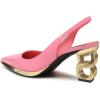 imageFSJ Women Classic Gold Chain Chunky Heel Slingback Pumps Pointed Toe Special Dressy High Heel Casual Wedding Office Shoes Size 416 USPink