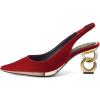 imageFSJ Women Classic Gold Chain Chunky Heel Slingback Pumps Pointed Toe Special Dressy High Heel Casual Wedding Office Shoes Size 416 USRed Velvet
