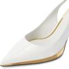 imageFSJ Women Classic Gold Chain Chunky Heel Slingback Pumps Pointed Toe Special Dressy High Heel Casual Wedding Office Shoes Size 416 USWhite