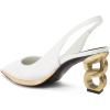 imageFSJ Women Classic Gold Chain Chunky Heel Slingback Pumps Pointed Toe Special Dressy High Heel Casual Wedding Office Shoes Size 416 USWhite