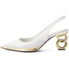 imageFSJ Women Classic Gold Chain Chunky Heel Slingback Pumps Pointed Toe Special Dressy High Heel Casual Wedding Office Shoes Size 416 USWhite