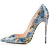 imageFSJ Women Fashion High Heel Pump Stilettos Pointy Toe Evening Party Dress Print Shoes Size 415 USBlue Multi