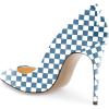 imageFSJ Women Fashion High Heel Pump Stilettos Pointy Toe Evening Party Dress Print Shoes Size 415 USBlue Plaid