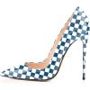 imageFSJ Women Fashion High Heel Pump Stilettos Pointy Toe Evening Party Dress Print Shoes Size 415 USBlue Plaid