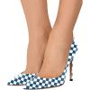 imageFSJ Women Fashion High Heel Pump Stilettos Pointy Toe Evening Party Dress Print Shoes Size 415 USBlue Plaid