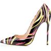 imageFSJ Women Fashion High Heel Pump Stilettos Pointy Toe Evening Party Dress Print Shoes Size 415 USColorful Stripes