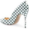 imageFSJ Women Fashion High Heel Pump Stilettos Pointy Toe Evening Party Dress Print Shoes Size 415 USGreen Plaid