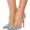 imageFSJ Women Fashion High Heel Pump Stilettos Pointy Toe Evening Party Dress Print Shoes Size 415 USGreen Plaid