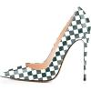 imageFSJ Women Fashion High Heel Pump Stilettos Pointy Toe Evening Party Dress Print Shoes Size 415 USGreen Plaid