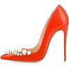 imageFSJ Women Fashion High Heel Pump Stilettos Pointy Toe Evening Party Dress Print Shoes Size 415 USOrange Pearl