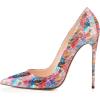imageFSJ Women Fashion High Heel Pump Stilettos Pointy Toe Evening Party Dress Print Shoes Size 415 USPink Multi