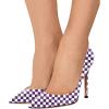 imageFSJ Women Fashion High Heel Pump Stilettos Pointy Toe Evening Party Dress Print Shoes Size 415 USPurple Plaid