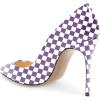 imageFSJ Women Fashion High Heel Pump Stilettos Pointy Toe Evening Party Dress Print Shoes Size 415 USPurple Plaid