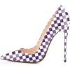 imageFSJ Women Fashion High Heel Pump Stilettos Pointy Toe Evening Party Dress Print Shoes Size 415 USPurple Plaid