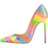 imageFSJ Women Fashion High Heel Pump Stilettos Pointy Toe Evening Party Dress Print Shoes Size 415 USRainbow