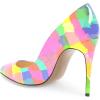 imageFSJ Women Fashion High Heel Pump Stilettos Pointy Toe Evening Party Dress Print Shoes Size 415 USRainbow Patent