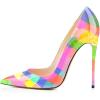 imageFSJ Women Fashion High Heel Pump Stilettos Pointy Toe Evening Party Dress Print Shoes Size 415 USRainbow Patent