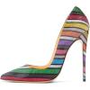 imageFSJ Women Fashion High Heel Pump Stilettos Pointy Toe Evening Party Dress Print Shoes Size 415 USRainbow Stripepatent