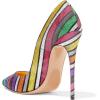 imageFSJ Women Fashion High Heel Pump Stilettos Pointy Toe Evening Party Dress Print Shoes Size 415 USRainbow Stripepatent