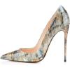 imageFSJ Women Fashion High Heel Pump Stilettos Pointy Toe Evening Party Dress Print Shoes Size 415 USYellow Multi