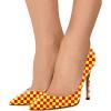 imageFSJ Women Fashion High Heel Pump Stilettos Pointy Toe Evening Party Dress Print Shoes Size 415 USYellow Plaid