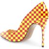 imageFSJ Women Fashion High Heel Pump Stilettos Pointy Toe Evening Party Dress Print Shoes Size 415 USYellow Plaid