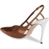 imageFSJ Women Pointy Toe Cutout Slip On Pumps Stilettos High Heel Slingback Gladiator Evening Office Lady Dress Shoes Size 415 USChocolate
