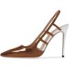 imageFSJ Women Pointy Toe Cutout Slip On Pumps Stilettos High Heel Slingback Gladiator Evening Office Lady Dress Shoes Size 415 USChocolate