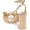 imageFSJ Women Retro Bowknot Chunky High Heel Sandal Open Toe Pearl Studded Ankle Strap Slingback Bead Wedding Bride Dress Pump Size 415 USGold