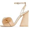 imageFSJ Women Retro Bowknot Chunky High Heel Sandal Open Toe Pearl Studded Ankle Strap Slingback Bead Wedding Bride Dress Pump Size 415 USGold