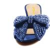 imageFSJ Women Rhinestone Bow Low Heel Mule Sandals Peep Toe Crystal Block Heel Slipper Dress Shoes for Comfort Wedding Slides Size 416 USBlue Low Heel