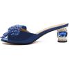 imageFSJ Women Rhinestone Bow Low Heel Mule Sandals Peep Toe Crystal Block Heel Slipper Dress Shoes for Comfort Wedding Slides Size 416 USBlue Low Heel