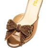 imageFSJ Women Rhinestone Bow Low Heel Mule Sandals Peep Toe Crystal Block Heel Slipper Dress Shoes for Comfort Wedding Slides Size 416 USGolden Brown Low Heel