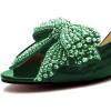 imageFSJ Women Rhinestone Bow Low Heel Mule Sandals Peep Toe Crystal Block Heel Slipper Dress Shoes for Comfort Wedding Slides Size 416 USGreen Low Heel
