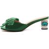 imageFSJ Women Rhinestone Bow Low Heel Mule Sandals Peep Toe Crystal Block Heel Slipper Dress Shoes for Comfort Wedding Slides Size 416 USGreen Low Heel