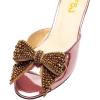 imageFSJ Women Rhinestone Bow Low Heel Mule Sandals Peep Toe Crystal Block Heel Slipper Dress Shoes for Comfort Wedding Slides Size 416 USPink Mauve Low Heel