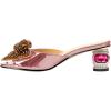 imageFSJ Women Rhinestone Bow Low Heel Mule Sandals Peep Toe Crystal Block Heel Slipper Dress Shoes for Comfort Wedding Slides Size 416 USPink Mauve Low Heel