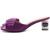 imageFSJ Women Rhinestone Bow Low Heel Mule Sandals Peep Toe Crystal Block Heel Slipper Dress Shoes for Comfort Wedding Slides Size 416 USPurple Low Heel