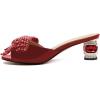 imageFSJ Women Rhinestone Bow Low Heel Mule Sandals Peep Toe Crystal Block Heel Slipper Dress Shoes for Comfort Wedding Slides Size 416 USRed Low Heel