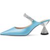 imageFSJ Women Rhinestone Cone Low Heel Mules Closed Pointed Toe One Strap Sandals Slip On Backless Bridal Party Dress Shoes Size 415 USBaby Blue Lustrous Leather