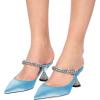 imageFSJ Women Rhinestone Cone Low Heel Mules Closed Pointed Toe One Strap Sandals Slip On Backless Bridal Party Dress Shoes Size 415 USBaby Blue Lustrous Leather