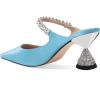 imageFSJ Women Rhinestone Cone Low Heel Mules Closed Pointed Toe One Strap Sandals Slip On Backless Bridal Party Dress Shoes Size 415 USBaby Blue Lustrous Leather