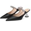 imageFSJ Women Rhinestone Cone Low Heel Mules Closed Pointed Toe One Strap Sandals Slip On Backless Bridal Party Dress Shoes Size 415 USBlack 1