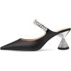 imageFSJ Women Rhinestone Cone Low Heel Mules Closed Pointed Toe One Strap Sandals Slip On Backless Bridal Party Dress Shoes Size 415 USBlack 1