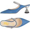 imageFSJ Women Rhinestone Cone Low Heel Mules Closed Pointed Toe One Strap Sandals Slip On Backless Bridal Party Dress Shoes Size 415 USBlue