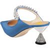 imageFSJ Women Rhinestone Cone Low Heel Mules Closed Pointed Toe One Strap Sandals Slip On Backless Bridal Party Dress Shoes Size 415 USBlue