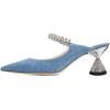 imageFSJ Women Rhinestone Cone Low Heel Mules Closed Pointed Toe One Strap Sandals Slip On Backless Bridal Party Dress Shoes Size 415 USBlue Denim