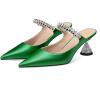 imageFSJ Women Rhinestone Cone Low Heel Mules Closed Pointed Toe One Strap Sandals Slip On Backless Bridal Party Dress Shoes Size 415 USGreen Lustrous Leather
