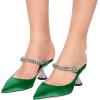 imageFSJ Women Rhinestone Cone Low Heel Mules Closed Pointed Toe One Strap Sandals Slip On Backless Bridal Party Dress Shoes Size 415 USGreen Lustrous Leather